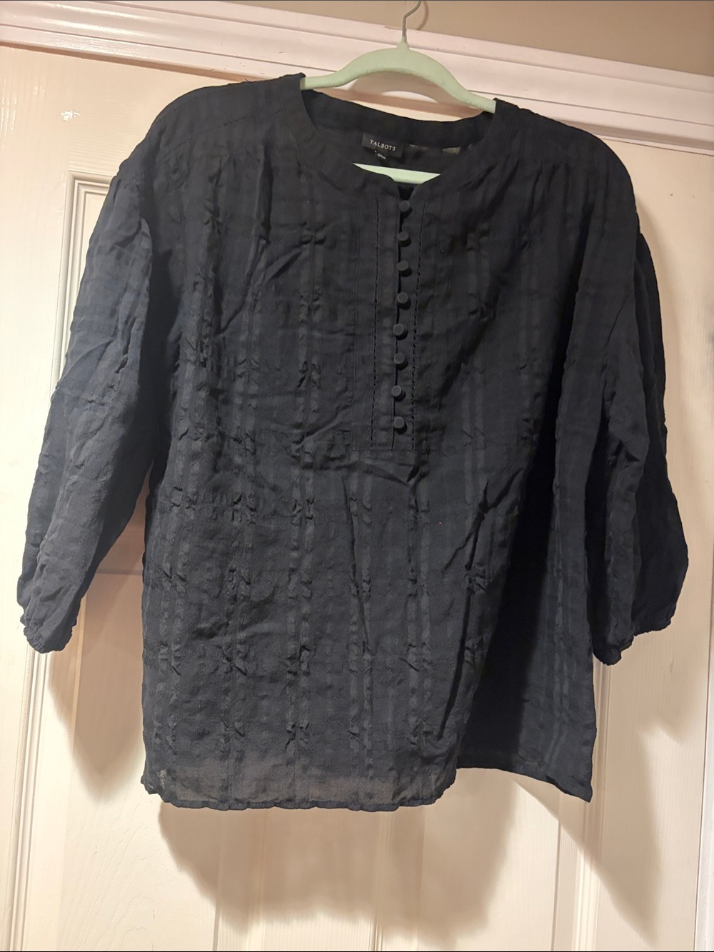 Talbots Textured Button-Front Shirt in black on black plaid L